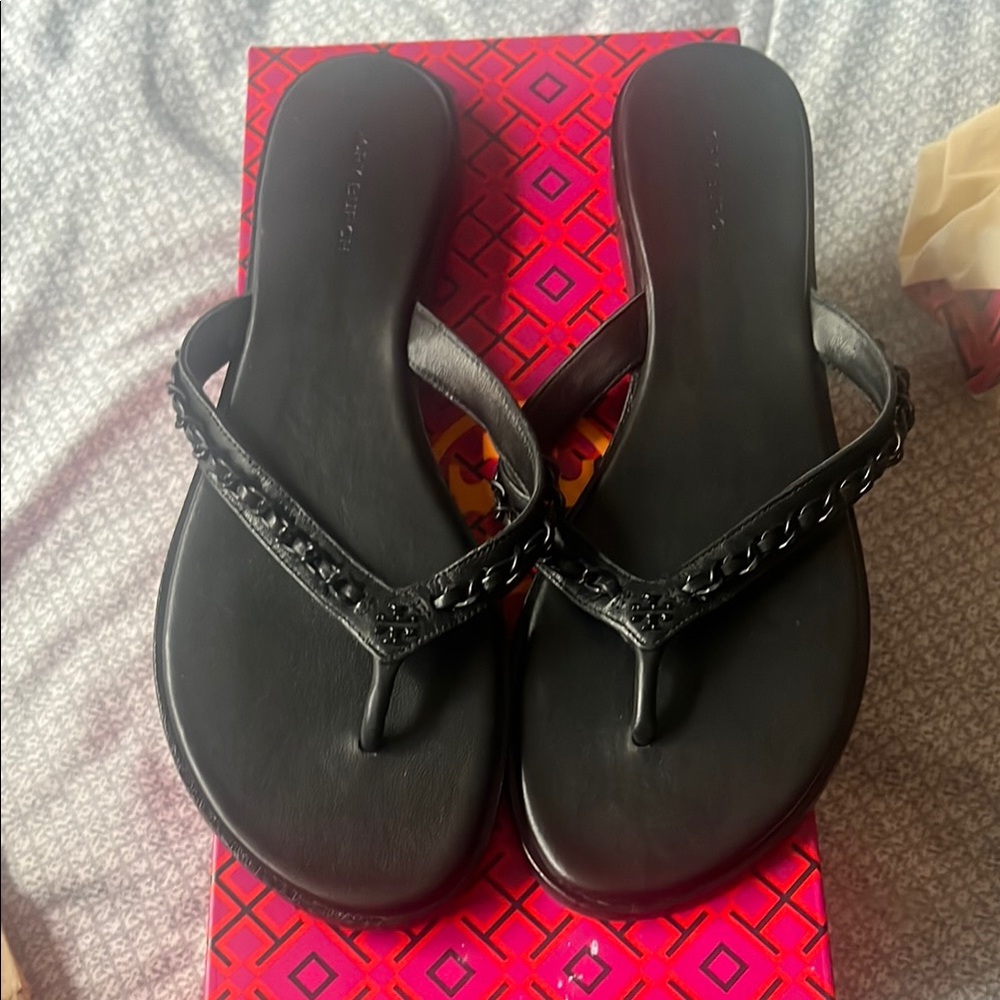 Tory Burch Black Sandals with Braided Detail